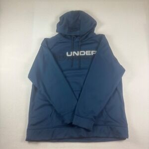 Under Armour Mens XXL ColdGear Hoodie Blue Loose Fit Pullover Graphic Logo